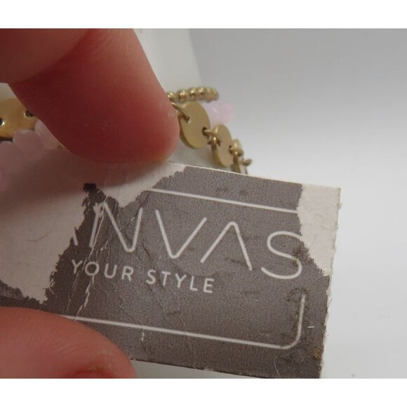 Canvas Bracelet Multi Layer Gold Tone Chains Pink Beads Adjustable Slide New - Picture 3 of 12